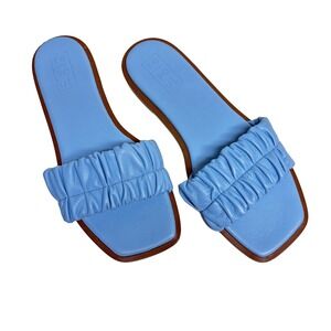 NWOB Re SouL Sandals Blue Slide Ruched Leather Square Toe Italy‎ Resort Women 41